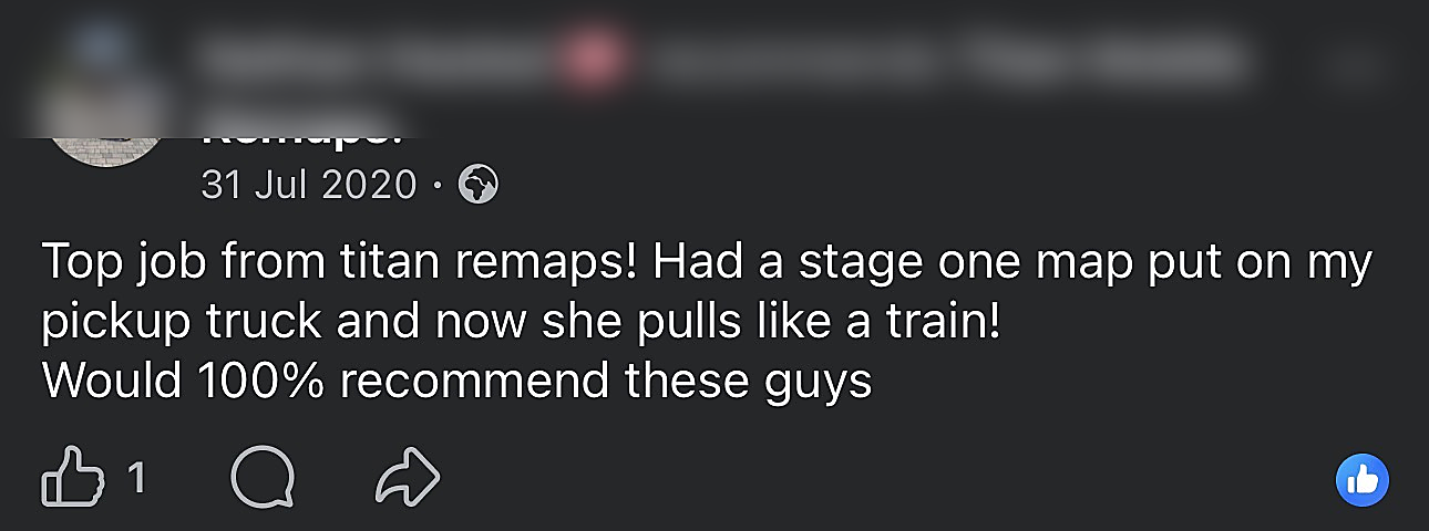 Facebook review screenshot (names blurred)